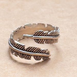 925 sterling silver feather adjustable ring